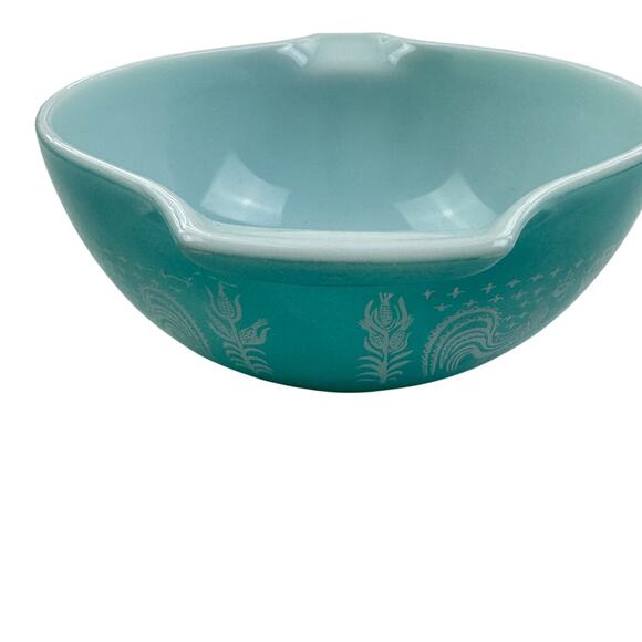 Vintage Pyrex Amish Butterprint Cinderella Mixing Bowl #442 1 1/2 QT Turq/White - Picture 4 of 9